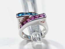  VINTAGE  Sterling Silver 1.50 CT Blue Topaz  Amethyst Two Row Band Ring Sz 6