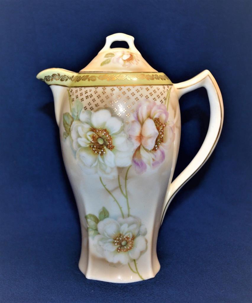 Atq SUHL Germany China Hand Painted White FLOWERS Chocolate Pot 2