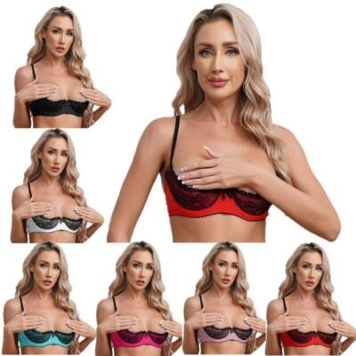 Damen Büstenhebe Offen Mit Bügel Hebe BH Dessous Spitze Büstenhalter Cupless Bra