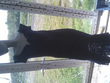 Quiz Blue Evening Dress Dipped Hem Glittery Embroidered Lace Bardot Cruise UK16