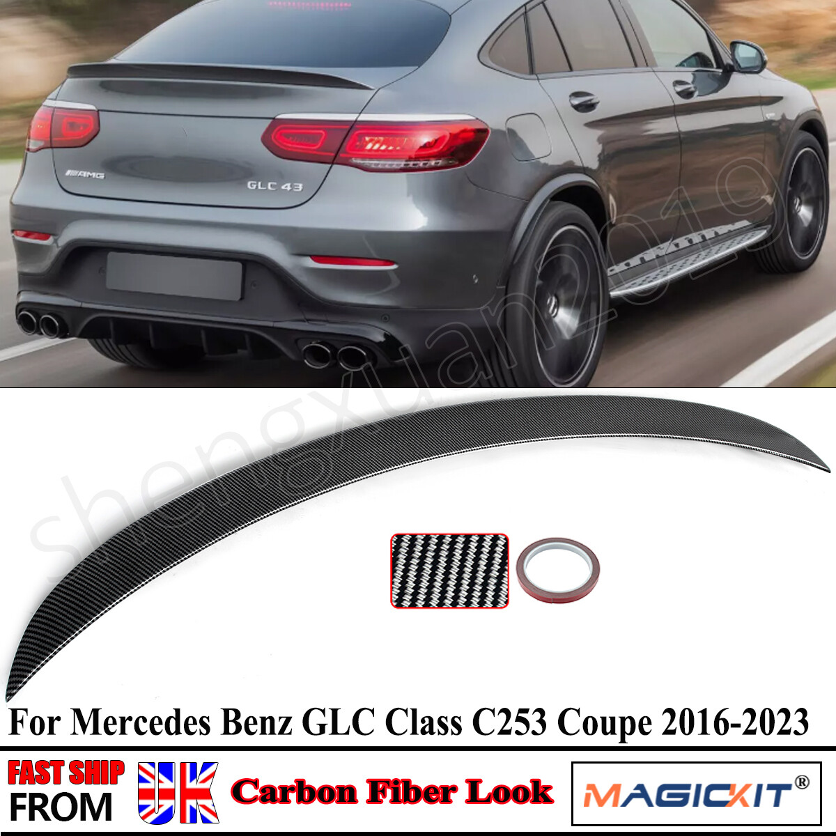 For Mercedes GLC Coupe 16-2023 C253 AMG Style Rear Boot Spoiler Wing Carbon Look