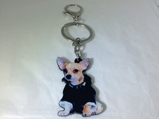 CHIHUAHUA DOG KEY CHAIN IN RESIN WITH POLISHED FINISH IN STAINLESS STEEL
