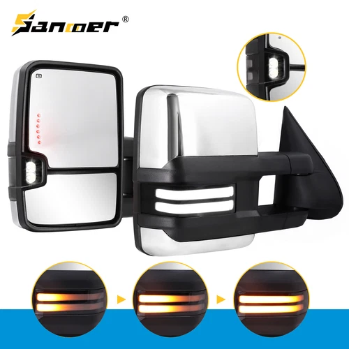 Smoked Switchback Chrome Tow Mirrors for 2003-2007 Chevy Silverado GMC Sierra