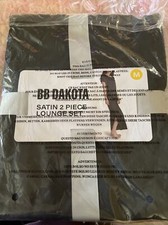 BB Dakota Black 2 Piece Satin Lounge Set W/ Side Slits Size M