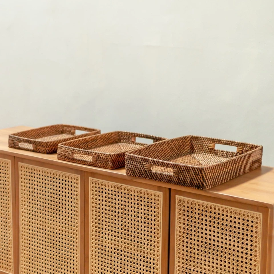 Vassoio rettangolare in rattan misura grande L - Immagine 4 di 4