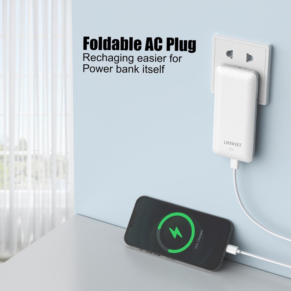 10000mah Ultra Slim Power Bank with Built-In AC Wall Plug  