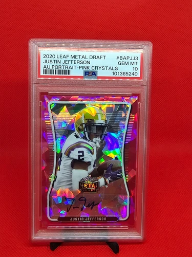2020 Leaf Metal Draft Prismatic Crystals Pink Justin Jefferson Vikings PSA 10