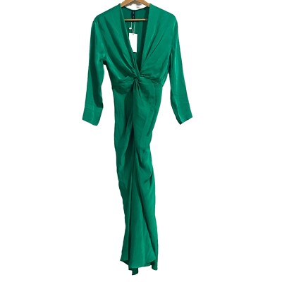 NWT Mango Satin Green Long Midi Dress with Knot Womens Small US 4 | eBay