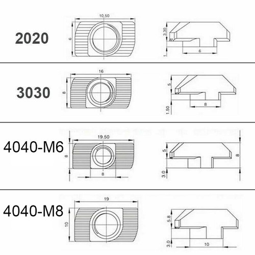 M3/M4/M5/M6/M8 Drop in Tee T-nuts Square Tee Sliding Nut T Slot Nuts for Profile - Picture 10 of 14