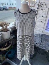 Ann Taylor LOFT Sleeveless Knit Dress 14 Cotton Blend Black White Workwear VGUC