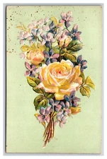 Yellow Rose Flower Bouquet UNP Embossed DB Postcard W21