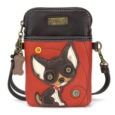 NEW CHALA ORANGE BROWN CHIHUAHUA DOG PUPPY CELL PHONE CROSSBODY PURSE