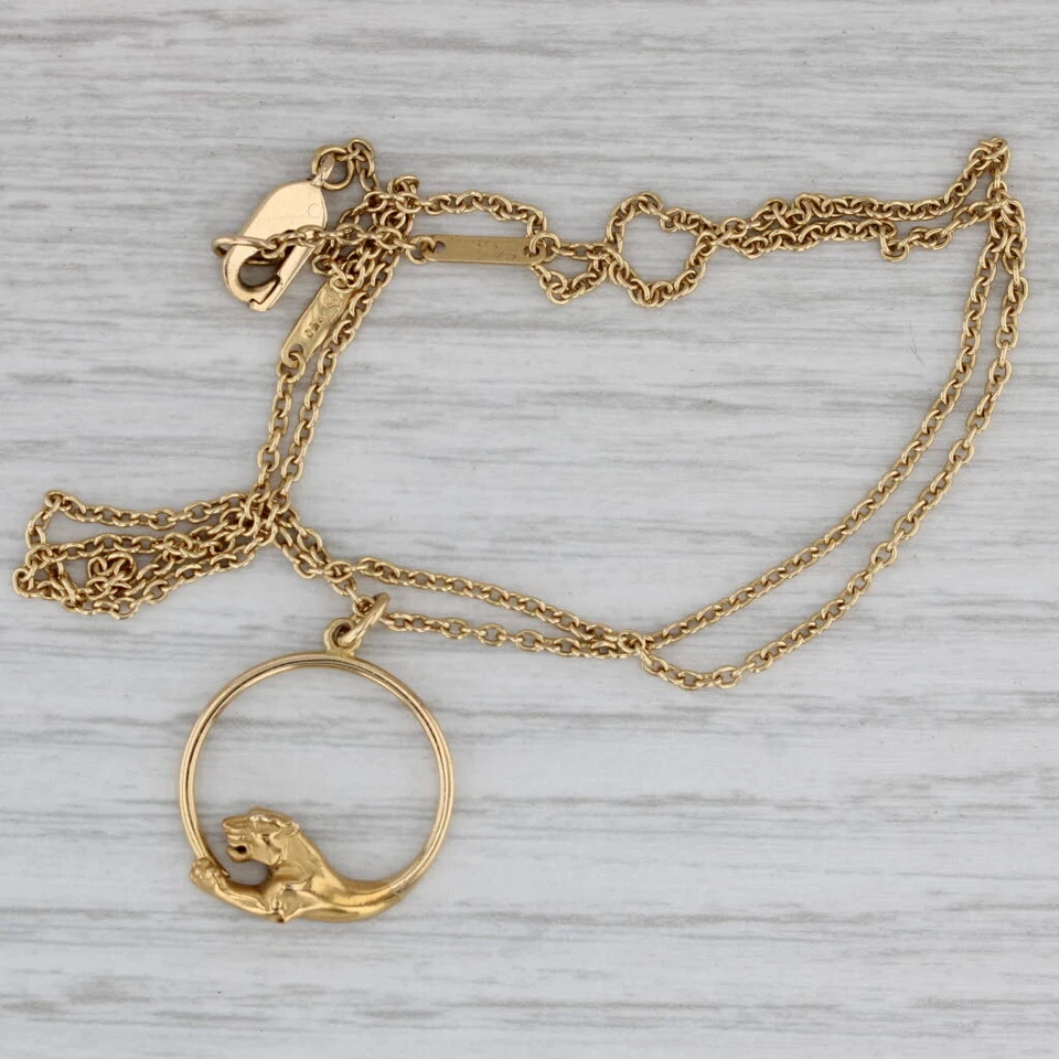 Collar Colgante Pantera Carrrea Y Carrera Oro Amarillo 18k Caja Cadena Cable 18.5" Foto 3 de 4
