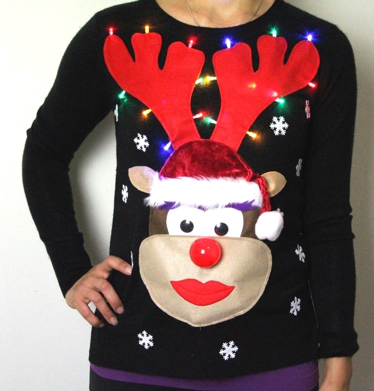 His & Hers Christmas Xmas Jumper flashing, light up, nose, music, Men