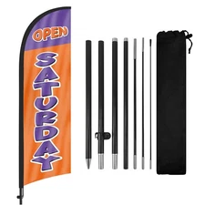 Open Saturday Feather Flag Banner 8Ft Advertising Sign with Pole and Stake
