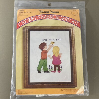 Free As A Bird crewel embroidery kit vintage 70s 1970s Pauline Denham new sealed