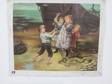 Tableau Peint Enfants Sur Plage Avec Châssis 40x50 CM Signé