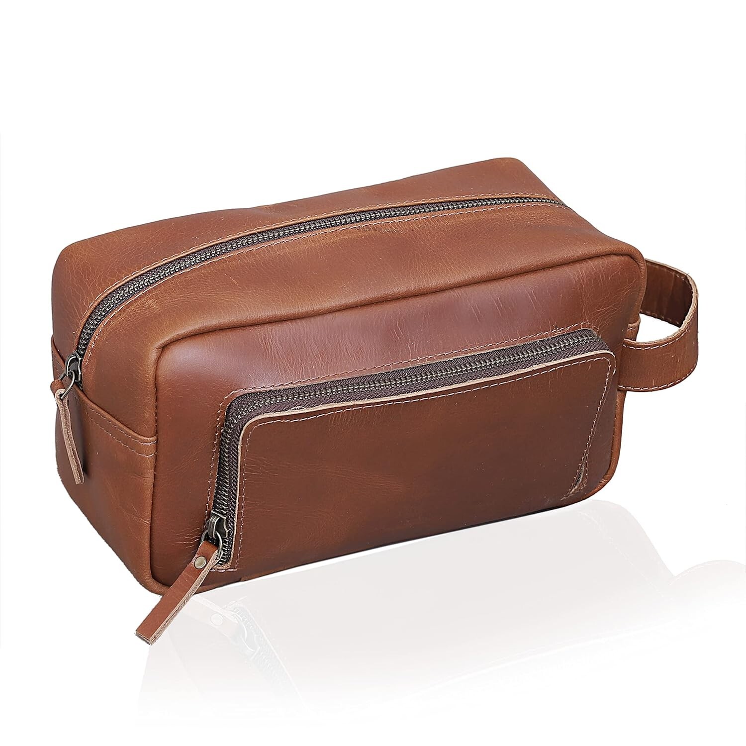 Leather Men's Travel Toiletry Bag - Shaving Dopp Kit for Grooming Essentials