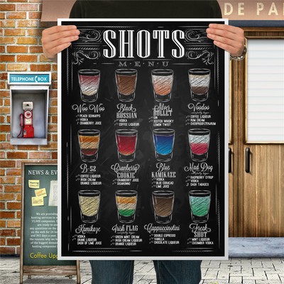 Bar Pub Drink Coffee Vodka Cocktail Wall Decor Silk Fabric Poster 24''x16'' A1