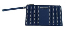 MICHAEL KORS MINI GROMMETS NAVY BLUE LEATHER+SUEDE,ZIP WRISTLET,CLUTCH,HANDBAG