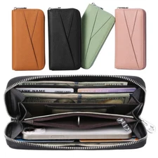 Women's Genuine Leather RFID Blocking Credit Card Holder Clutch Purse Wallet US