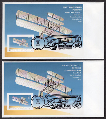 2003 Powered Flight 100th (Scott 3783) TWO FDOI Cities Homemade FDC NP42