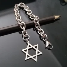 Hexagonal star Star of David stainless steel oval link chain bracelet
