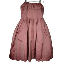 David Meister Dress 12 Strapless Iridescent Peach Gold Poof Skirt Pleated Party