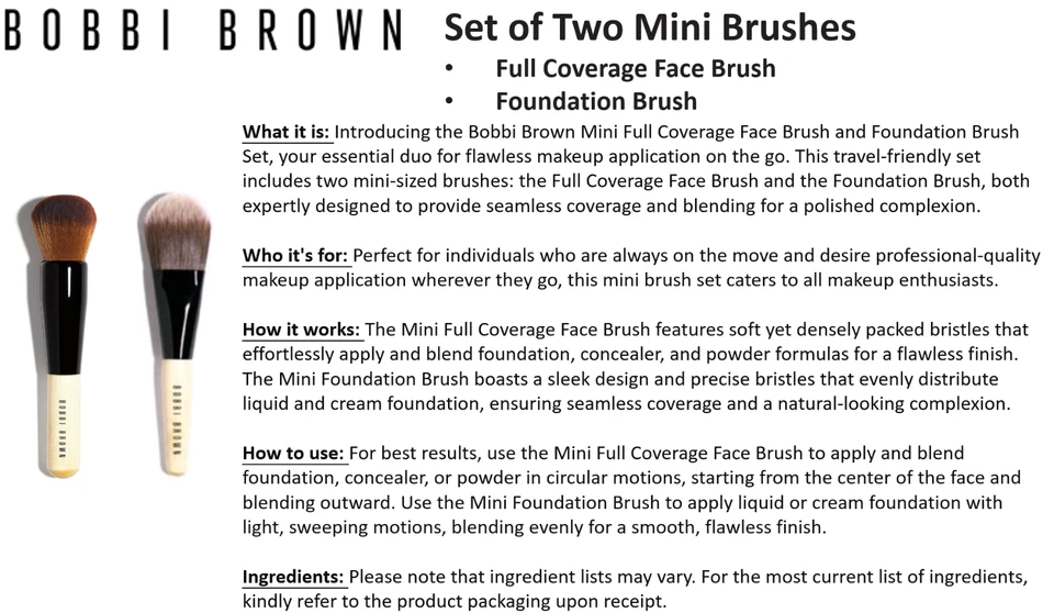 NEWBOBBI BROWN Juego de 2 cepillos de base de cobertura completa Mini viaje sellado Foto 2 de 4
