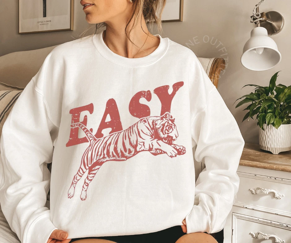 EASY Tiger Graphic Sweatshirt Unisex Vintage Pullover