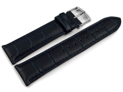 Bracelet De Montre En Cuir Véritable Bleu Nuit, Grain Crocodile - Largeur 14 Mm - Neuf
