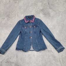 ESCADA Vintage DENIM JEAN JACKET CRYSTAL Trim 38 EU