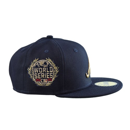 New Era Atlanta Braves Laurel Sidepatch 59Fifty Men's Fitted Hat Navy-Green - Picture 2 of 5