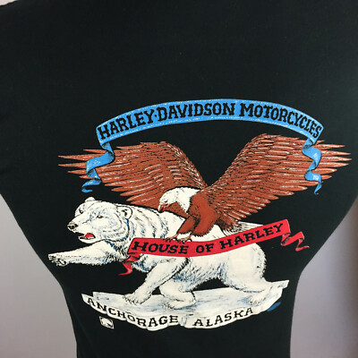 Vintage 80s 90s Alaska Harley Davidson Bear Motorcycle T Shirt