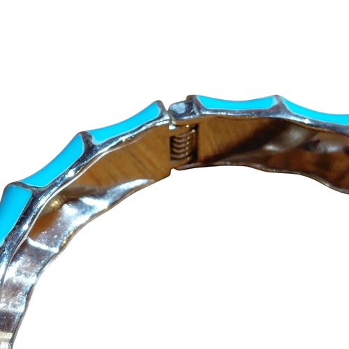 Turquoise blue clamper bracelet enamel bamboo - Picture 3 of 5