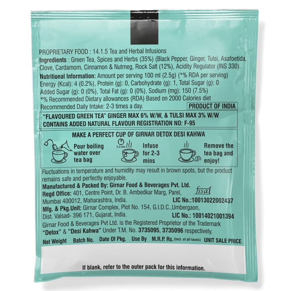 Detox Green Tea Bags 36 Count Foil Wrapped Antioxidant Healthy Herbal Tea