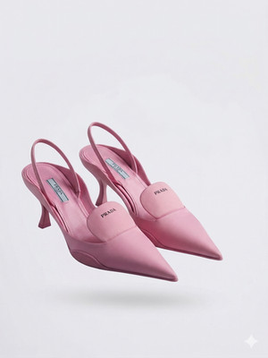 Prada Gabardine Slingback Pointed Pumps with Kitten Heel in Pink