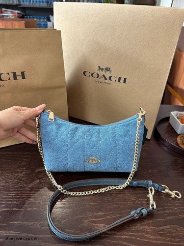 COACH's new Caitlin denim quilted blue crossbody/shoulder bag/underarm bag 8*5in