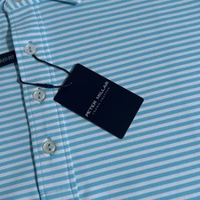 Peter Millar Crown Crafted Mens XL Tailored Fit Turquoise Striped Mesh Golf Polo