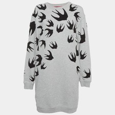 McQ by Alexander McQueen Grey Flocked Swallow Jersey Sweat Dress L