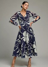 Kaleidoscope Navy Floral Print Midi Prom Dress - Size 12 - BNWOT - RRP £129