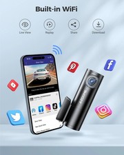 Dash Cam 1296P WiFi for Cars Voice Control Night Vision Loop Recording G-Sensor