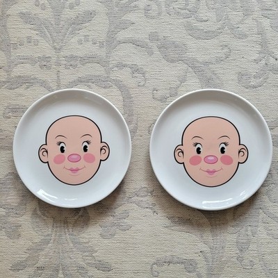 Fred and Friends spielt mit seinem Essen Mädchen Gesicht Kinder Keramik Teller X2