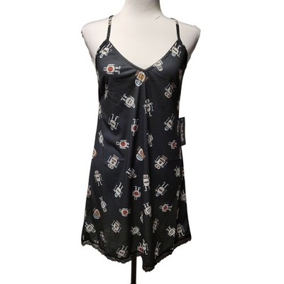 ModCloth Robot Slip Dress Nightgown Whimsey Novelty Print Nerdy Quirky Size L