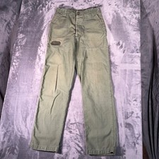 Vintage US Army OG-107 Type I Utility Pants 30x31 Sateen Scovill Zip 60s USA