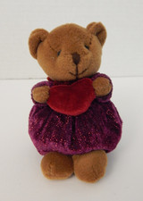 Russ Berrie 4913 Small Glittery Bear Plush w/Red Velvet Heart