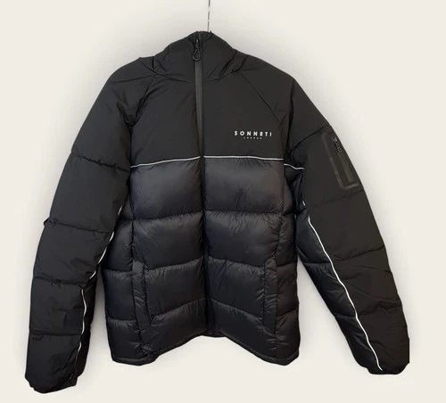 Sonneti London Oxide Puffer Jacket Mens Large Black Hooded Full Zip Winter Coat - product listing photo