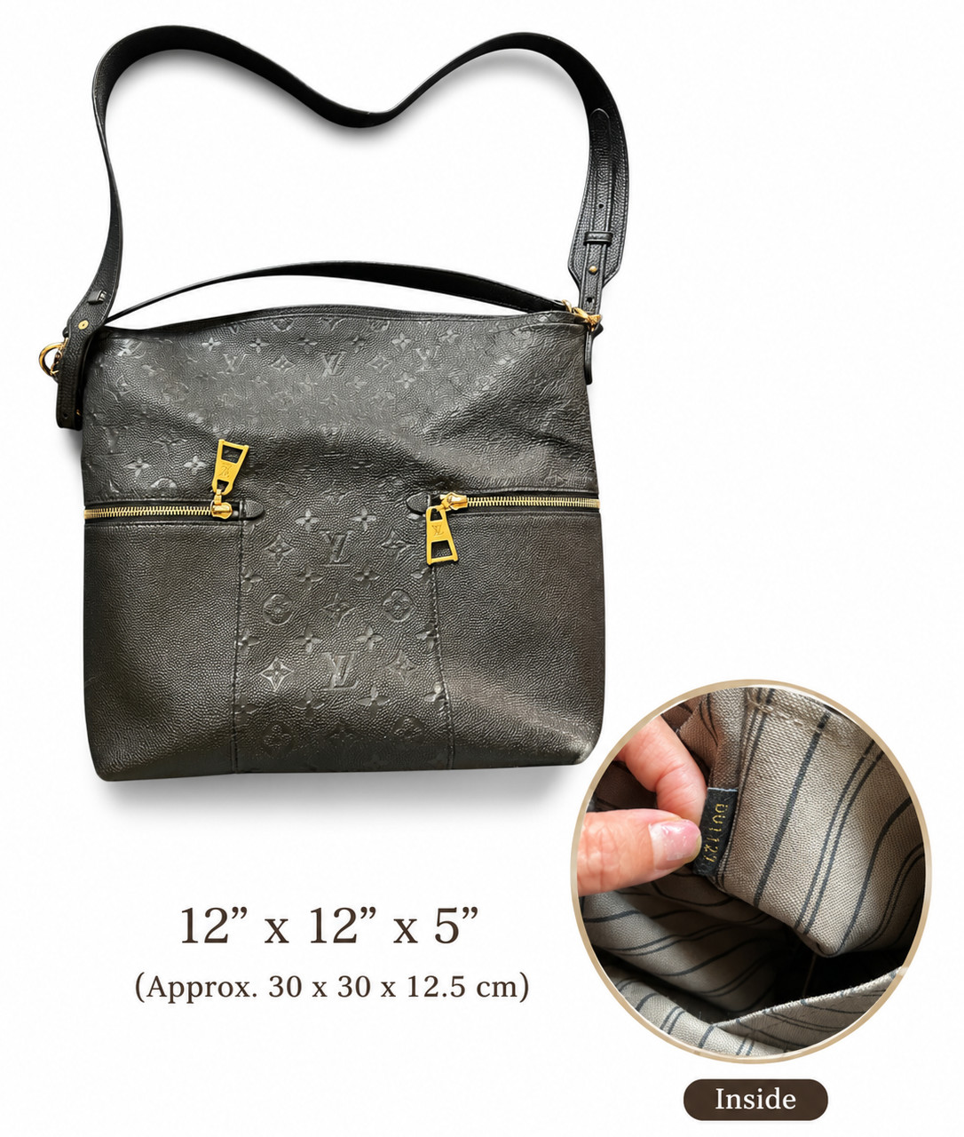 Louis Vuitton Melie Leather Shoulder Bag Black Pre-Owned Hobo Bag Tote Authentic