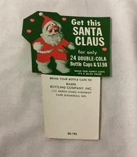 1950s DOUBLE COLA Bottle Topper Carton Stuffer for FREE RUBBER FACE SANTA CLAUS