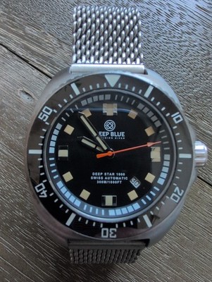 Deep Blue Deep Star 1000 Vintage Swiss Automatic Men's Diver Watch Mesh Bracelet